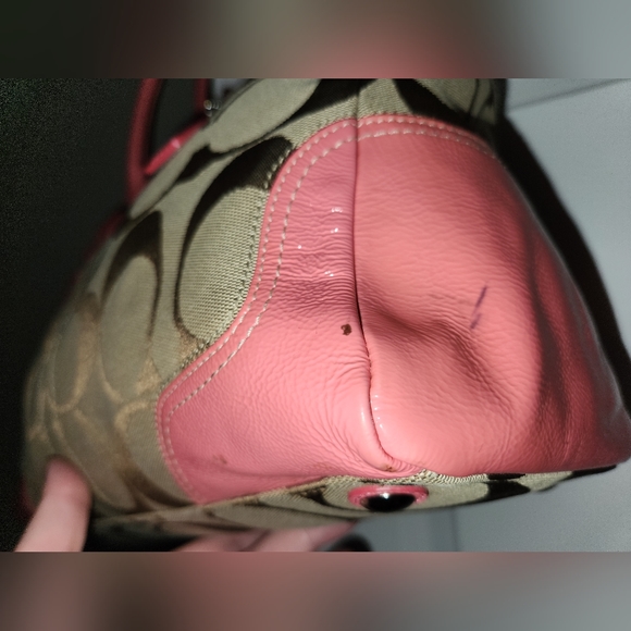 Coach Fabric & Patent Leather Handbag Bag in Pink and Taupe, Style # F13812 - Picture 7 of 16